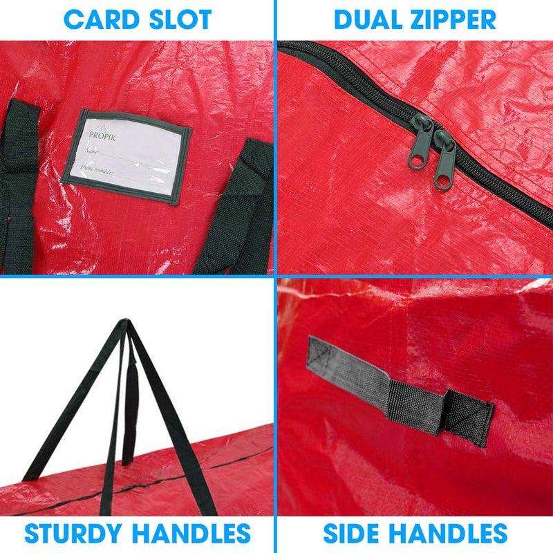 ProPik Christmas Tree Storage Bag | Fits Up to 7' Tall Disassembled Holiday Tree | 52â€ X 30â€ X 30â€ Artificial Tree Container with Handles | Storage Case Box with Sleek Zipper (Red) - Image 3